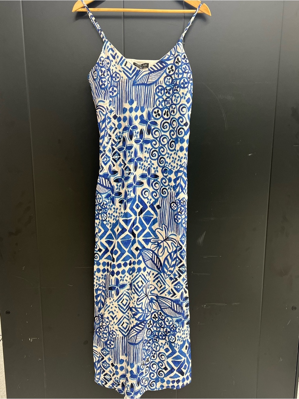 Rachel Zoe Blue and White Patterned Spaghetti-Strap Maxi Dress